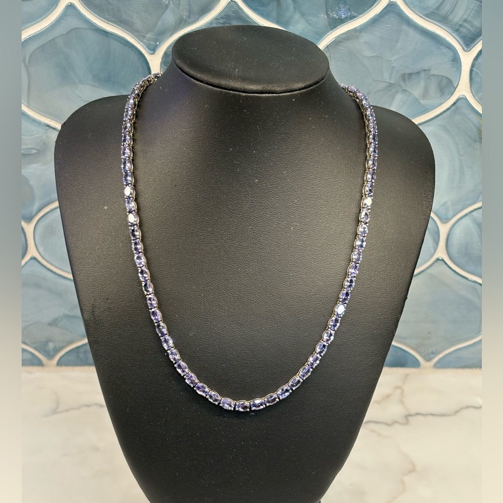 Dazzling Genuine Tanzanite Sterling Silver (925) Tennis Necklace